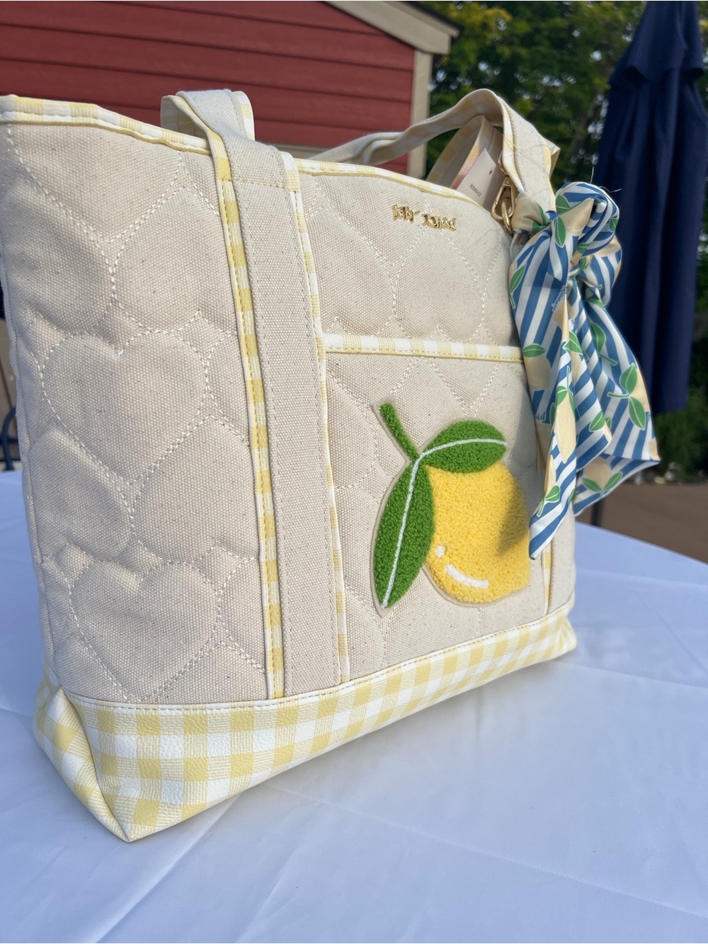 NWT Betsey Johnson Lemon Quilted Laptop Tote Bag Scarf & Bonus Pouch